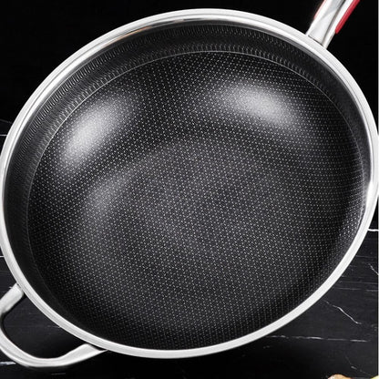 Silver Stainless Steel Non-Stick Wok Pan for Kitchen