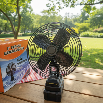 8-Inch Lithium Electric Metal Fan – Portable, Stable &amp; Rechargeable
