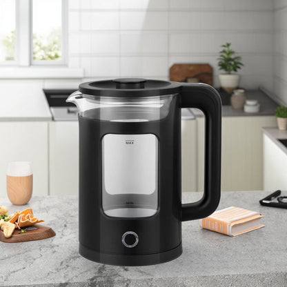 Bajaj 2L Glass Electric Kettle | Fast Boil Water Heater | Stainless Steel Heating Plate | Transparent Heat-Resistant Kettle