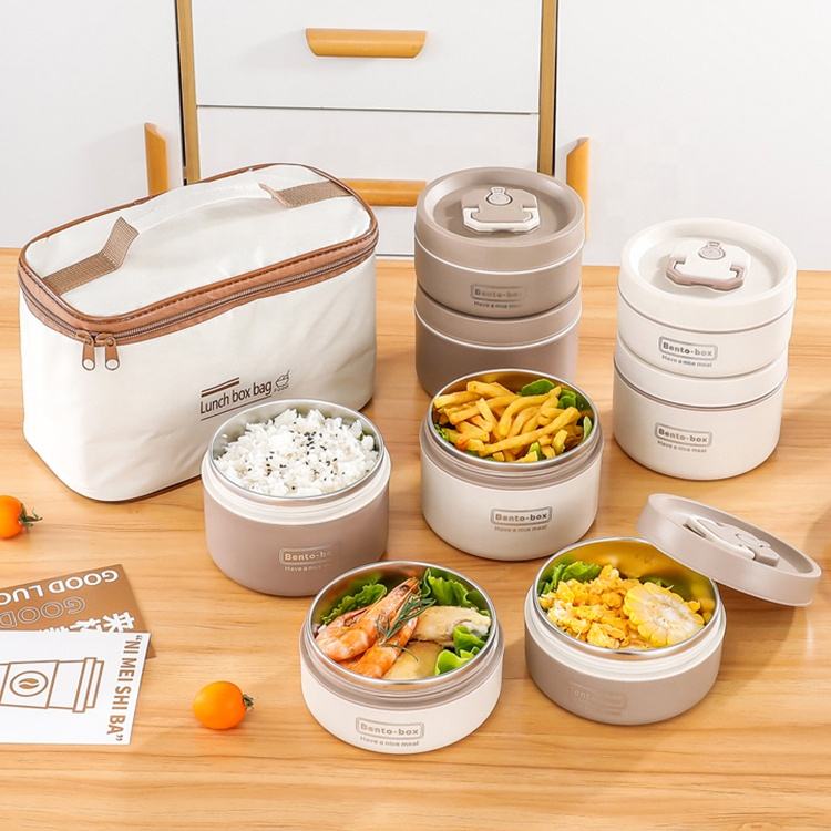 High Quality Insulated Round Bento Box 304 Ss Box Lunch Thermal Portable Microwaveable Loncheras With Bag